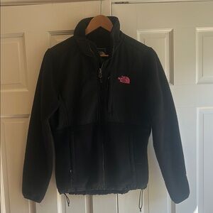 The North Face Black Fleece Jacket with Pink Logo Accent
